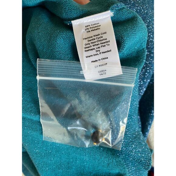 NWT Talbots Blue Glitter Metallic Jeweled Buttons Button Up Cardigan- Size Large - Picture 7 of 7